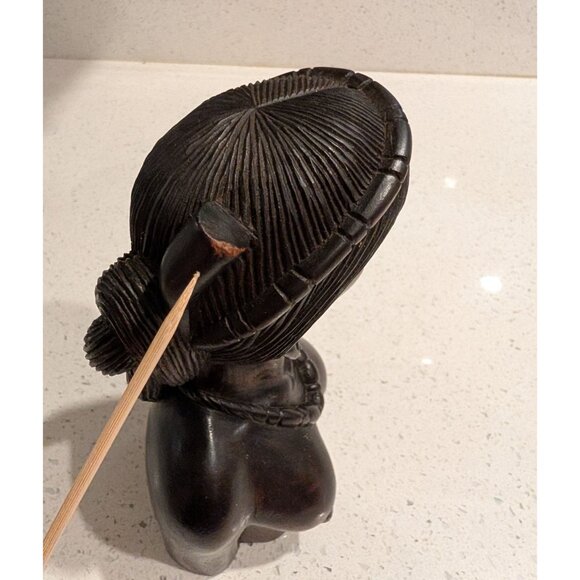 African Inspired Hand-Carved Wooden Female Bust Statue 7 in tall - Picture 7 of 16